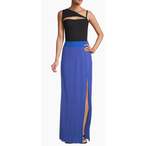 SHAN Womens Mia Pleated Mesh Maxi Skirt Royal Blue Front Slit Size 6 - Picture 1 of 11